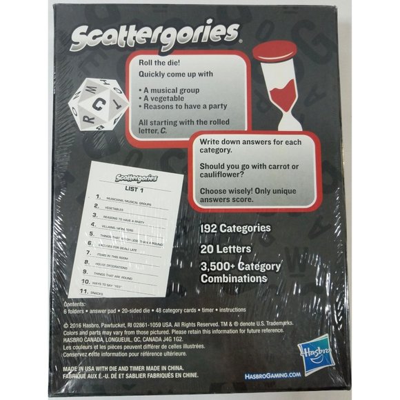 Scattergories Fast Paced Thinking Game with Dice Hasbro 2016 Family Game - Picture 2 of 3